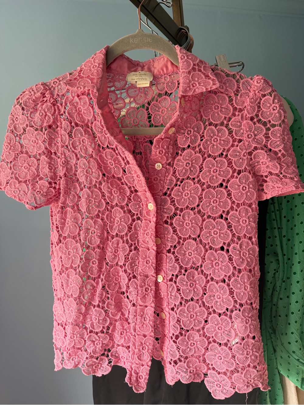 kate spade Pink Floral Crochet Button-Down Top